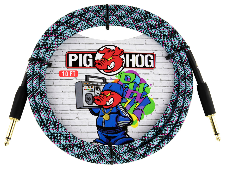 Pig Hog "Blue Graffiti" Instrument Cable, 10ft Straight