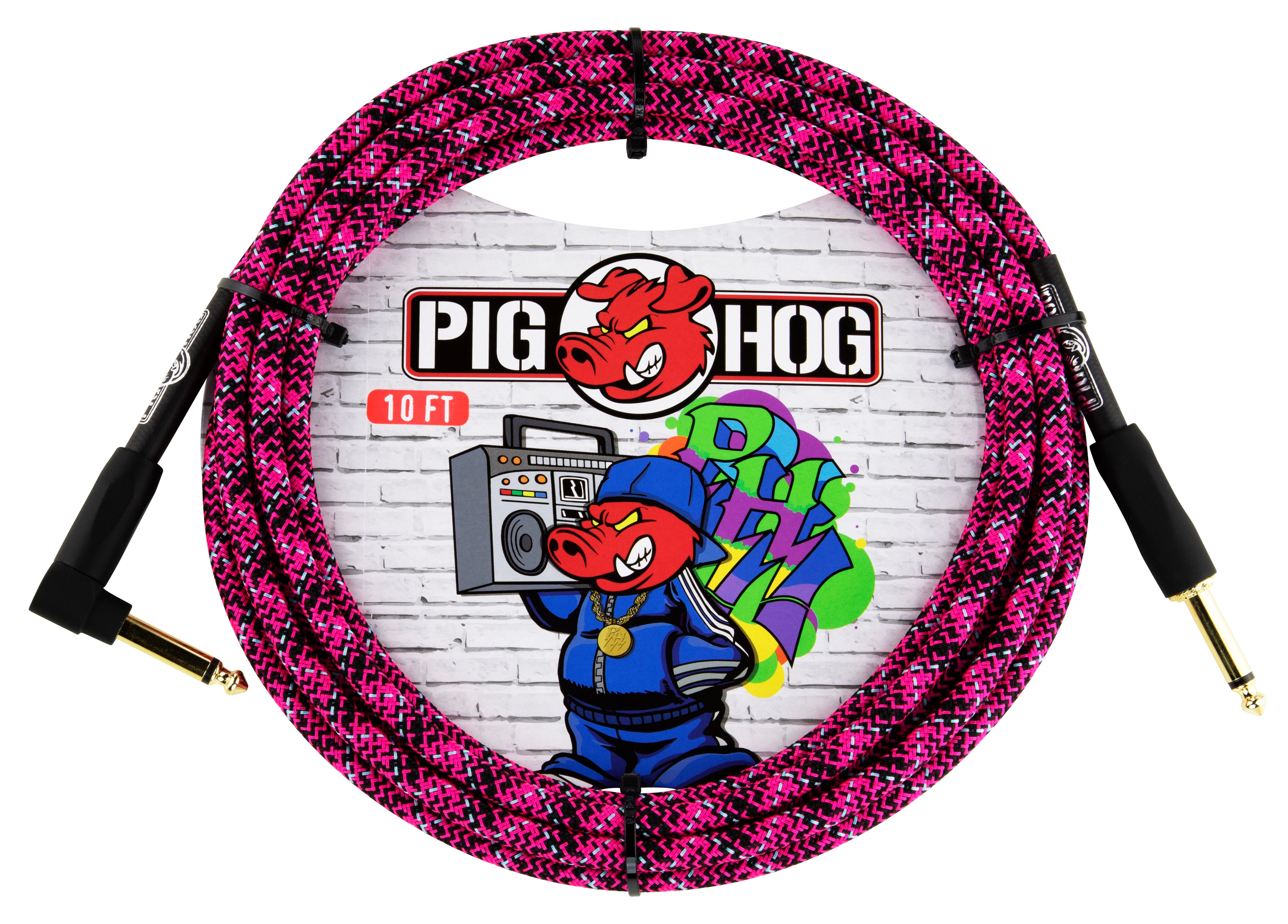 Pig Hog "Pink Graffiti" Instrument Cable, 10ft Right Angle