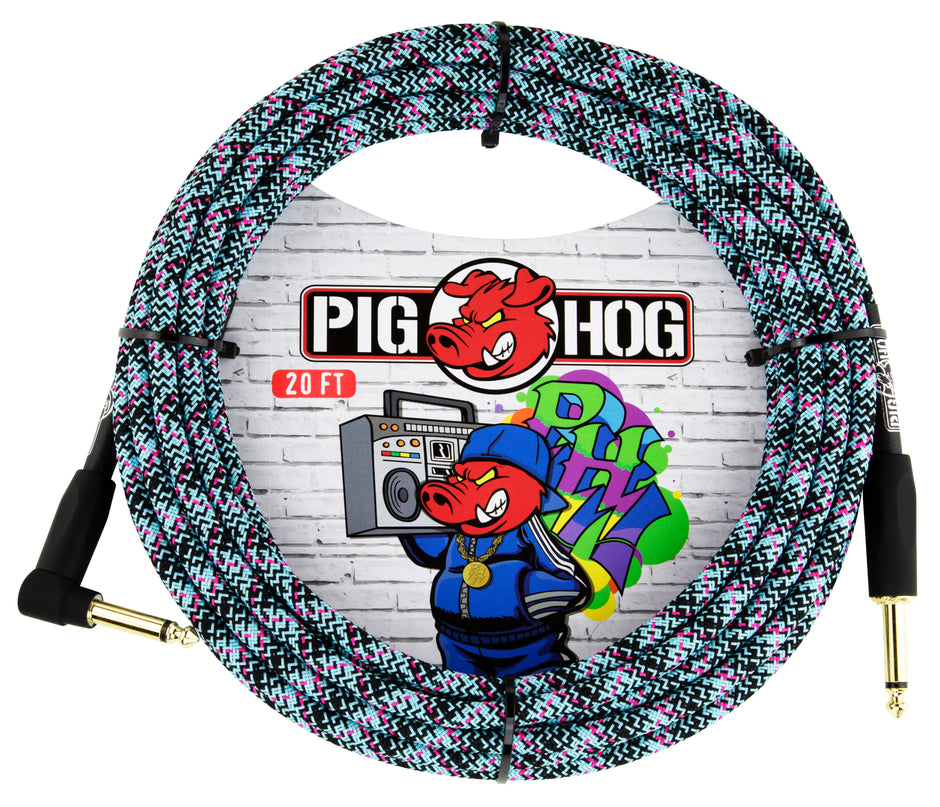 Pig Hog "Blue Graffiti" Instrument Cable, 20ft Right Angle