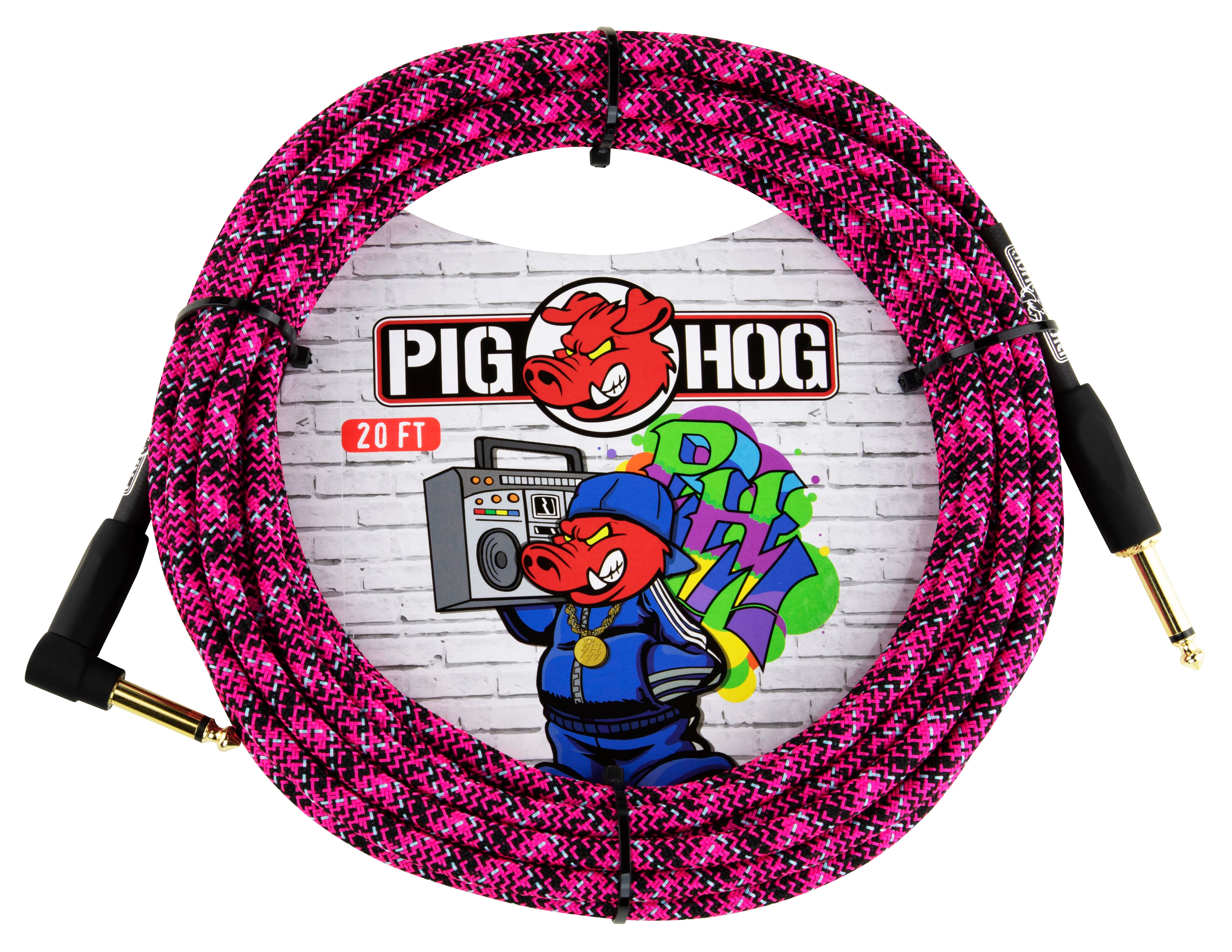 Pig Hog "Pink Graffiti" Instrument Cable, 20ft Right Angle