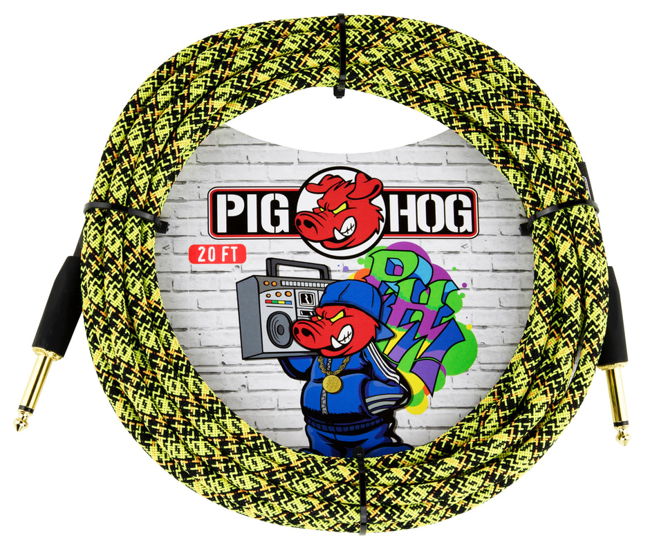 Pig Hog "Yellow Graffiti" Instrument Cable, 20ft Straight