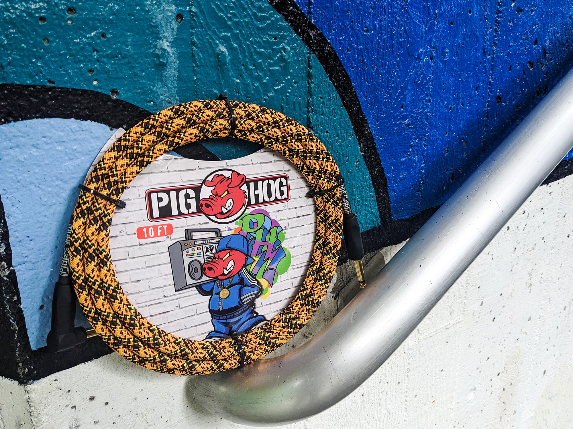 Pig Hog "Orange Graffiti" Instrument Cable, 10ft Right Angle