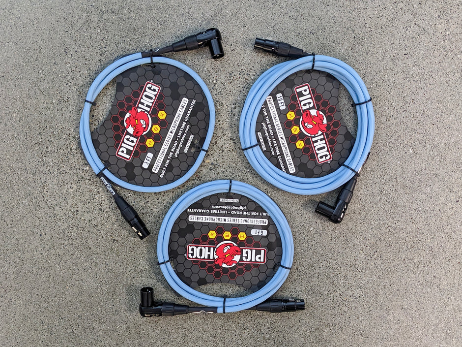 Pig Hog Hex Series Right Angle Mic Cable, 10ft - Daphne Blue