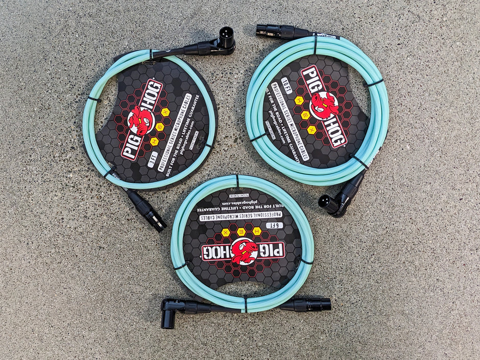 Pig Hog Hex Series Right Angle Mic Cable, 3ft - Seafoam Green