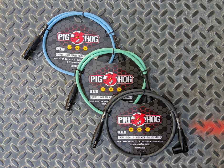 Pig Hog Hex Series Right Angle Mic Cable, 3ft - Daphne Blue