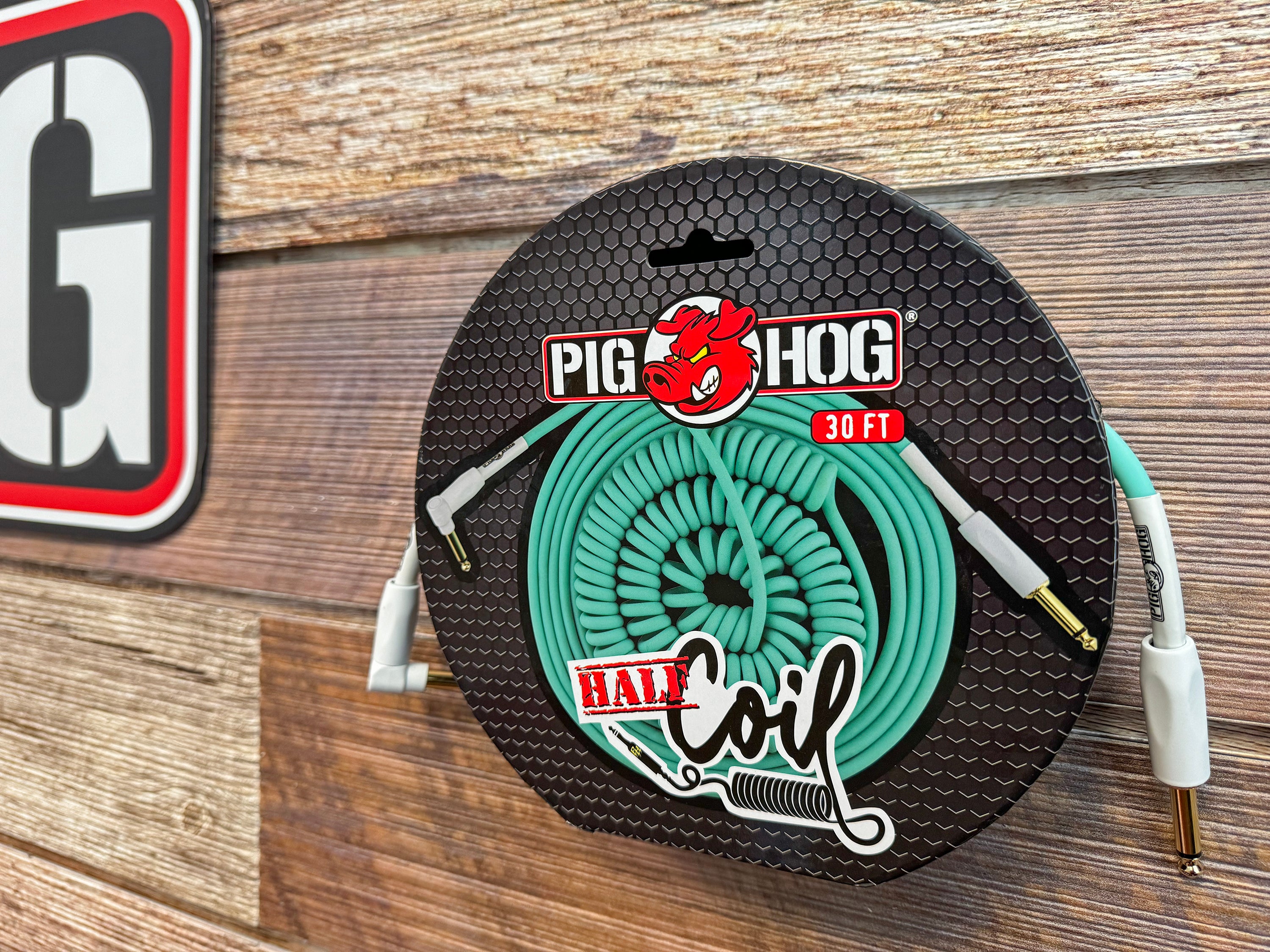 Pig Hog "Half Coil" Instrument Cable, 30 ft, Seafoam Green