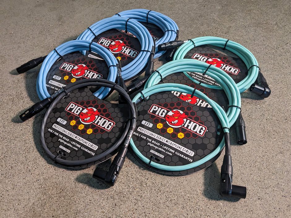 Pig Hog Hex Series Right Angle Mic Cable, 6ft - Daphne Blue
