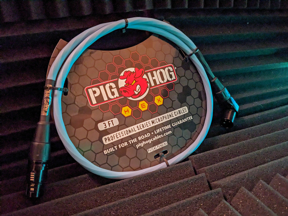 Pig Hog Hex Series Right Angle Mic Cable, 3ft - Daphne Blue