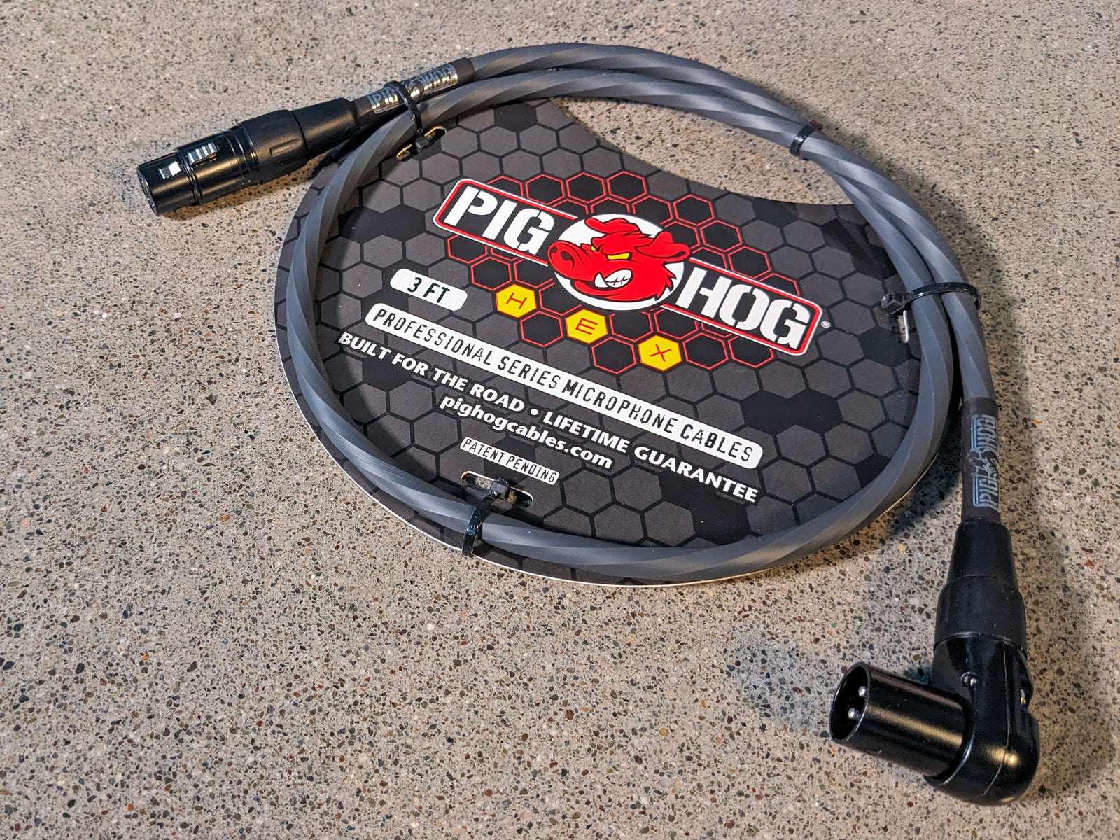 Pig Hog Hex Series Right Angle Mic Cable, 3ft - Grey
