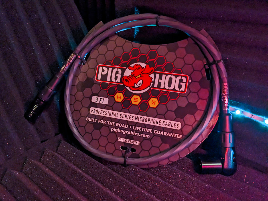 Pig Hog Hex Series Right Angle Mic Cable, 3ft - Grey