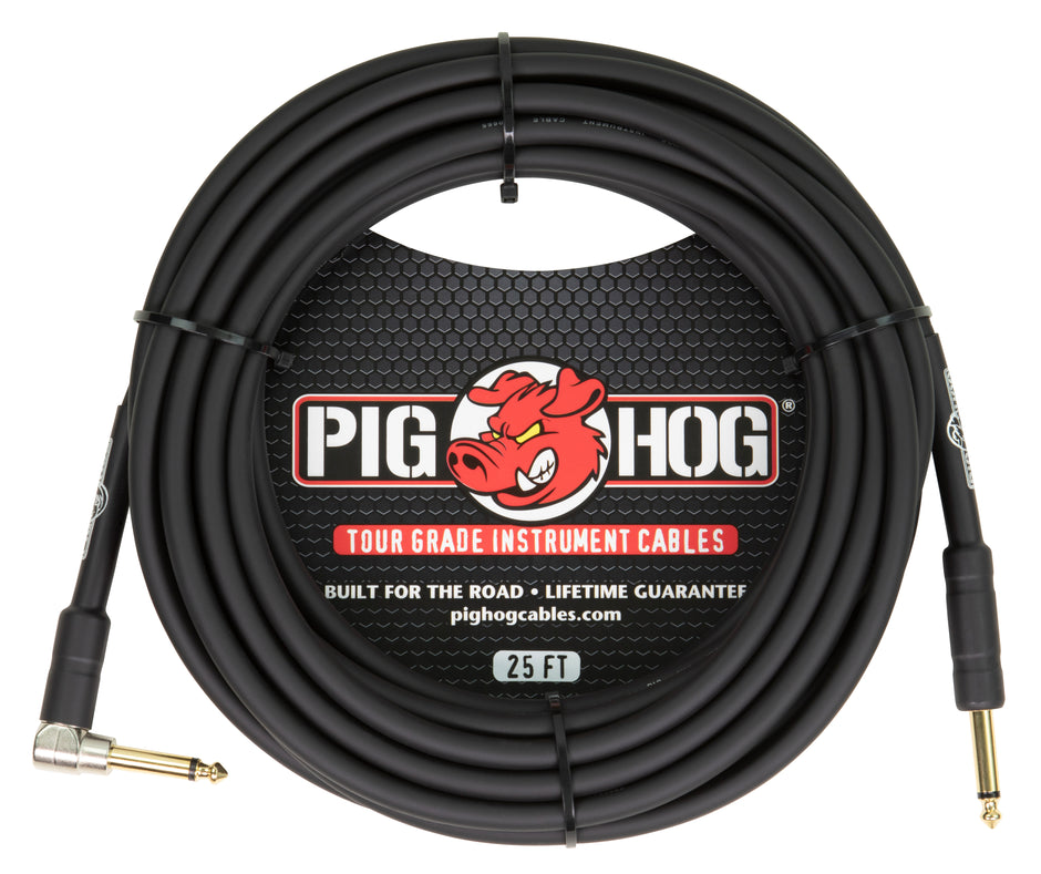 Pig Hog 25ft 1/4" - 1/4" Right Angle 8mm Inst. Cable