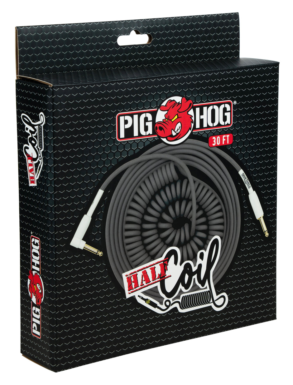 Pig Hog "Half Coil" Instrument Cable, 30 ft, Grey