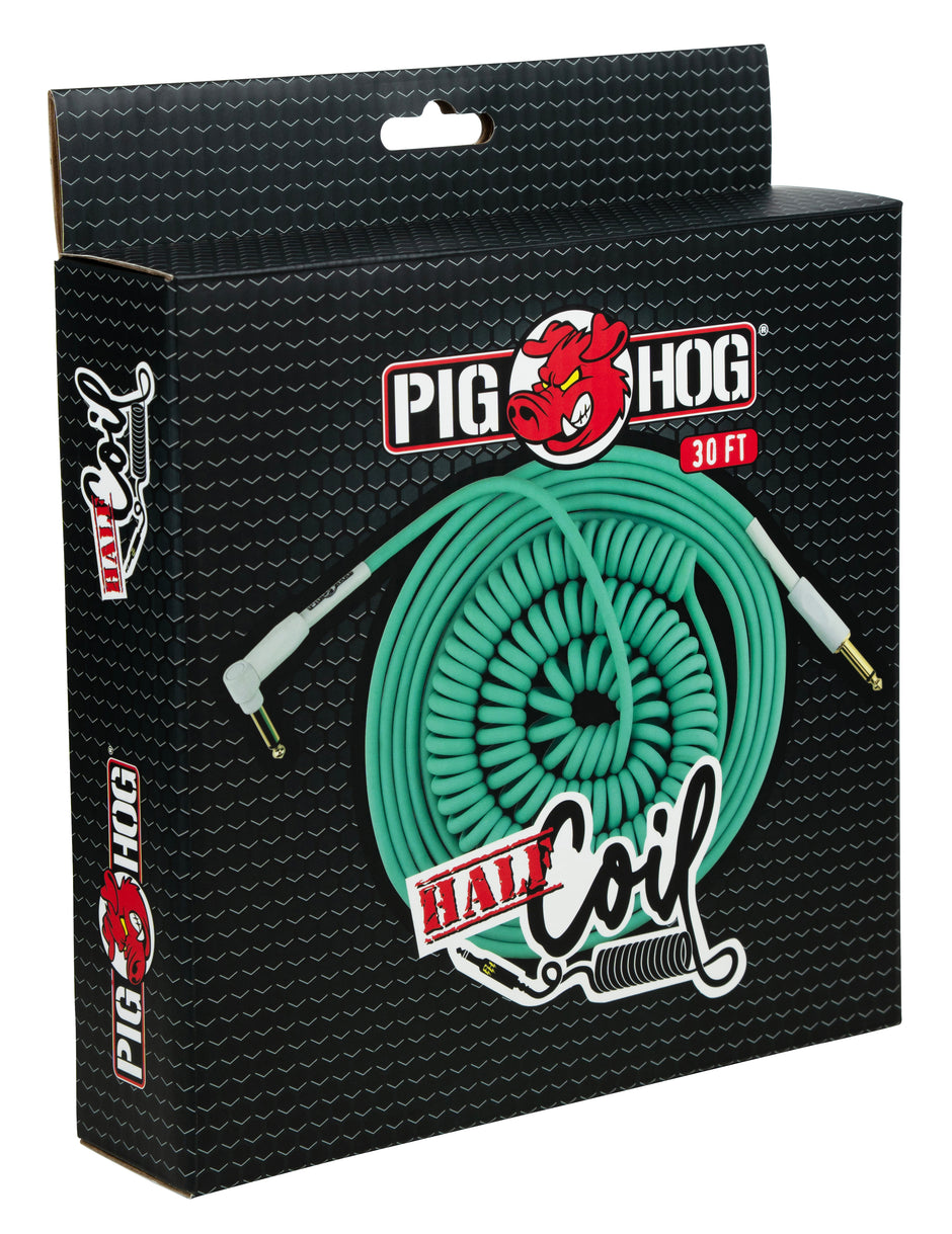 Pig Hog "Half Coil" Instrument Cable, 30 ft, Seafoam Green