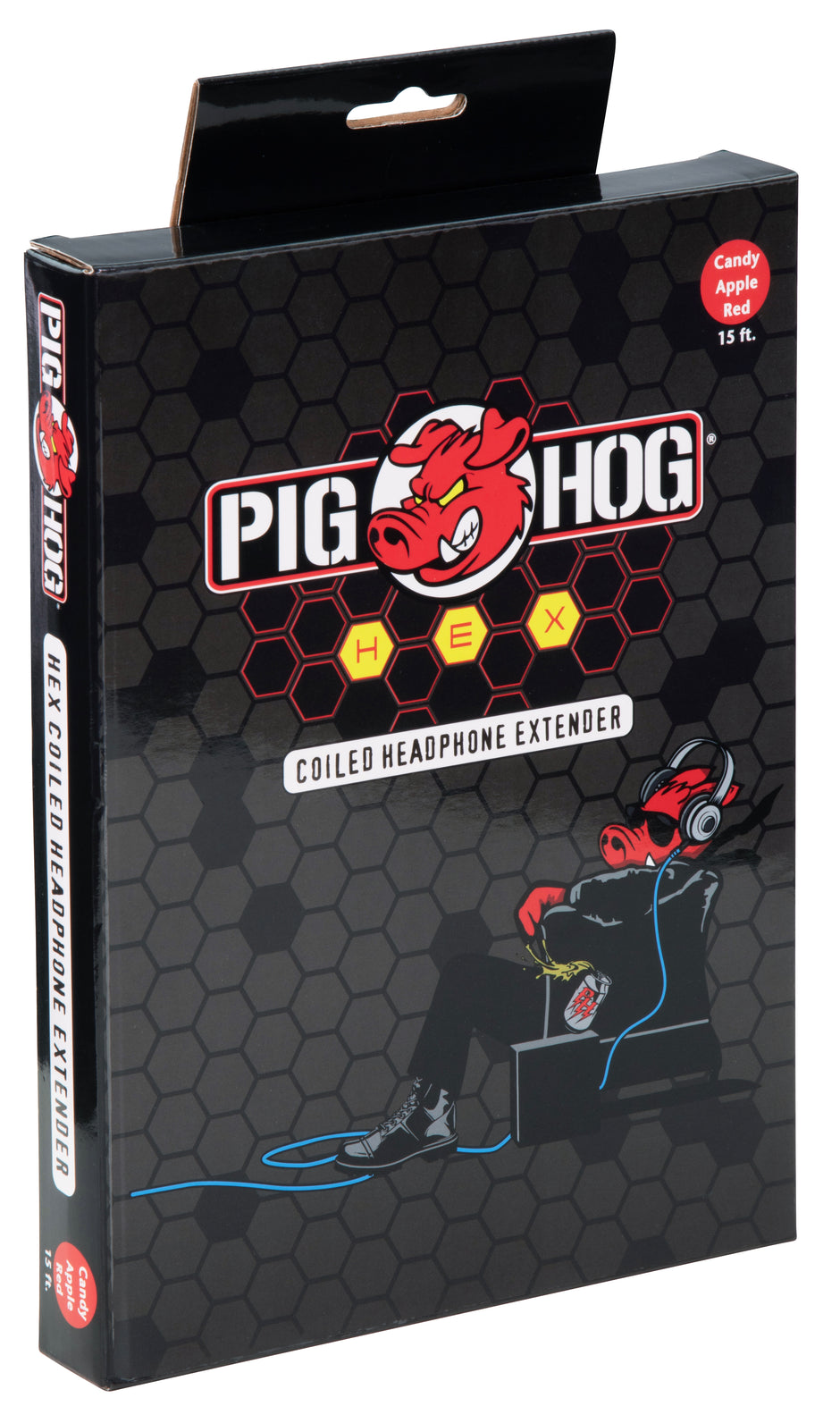 Hex Coiled Headphone Extension Cable, 1/4" - 15ft - Candy Apple Red