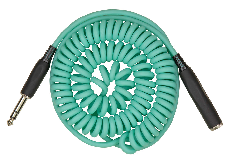 Hex Coiled Headphone Extension Cable, 1/4" - 15ft - Seafoam Green