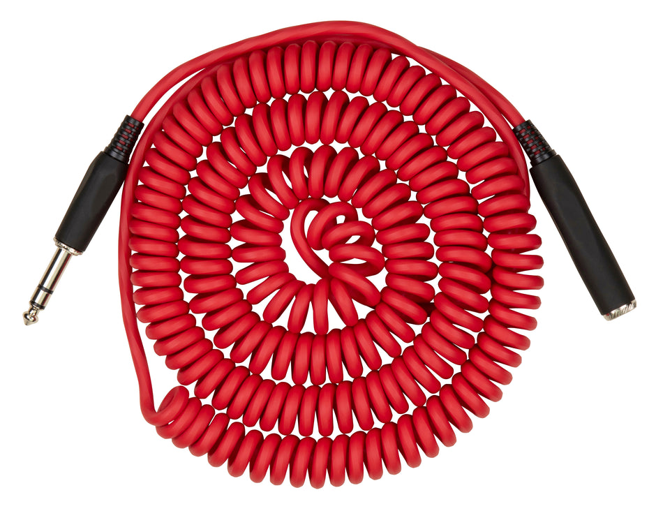 Hex Coiled Headphone Extension Cable, 1/4" - 25ft - Candy Apple Red