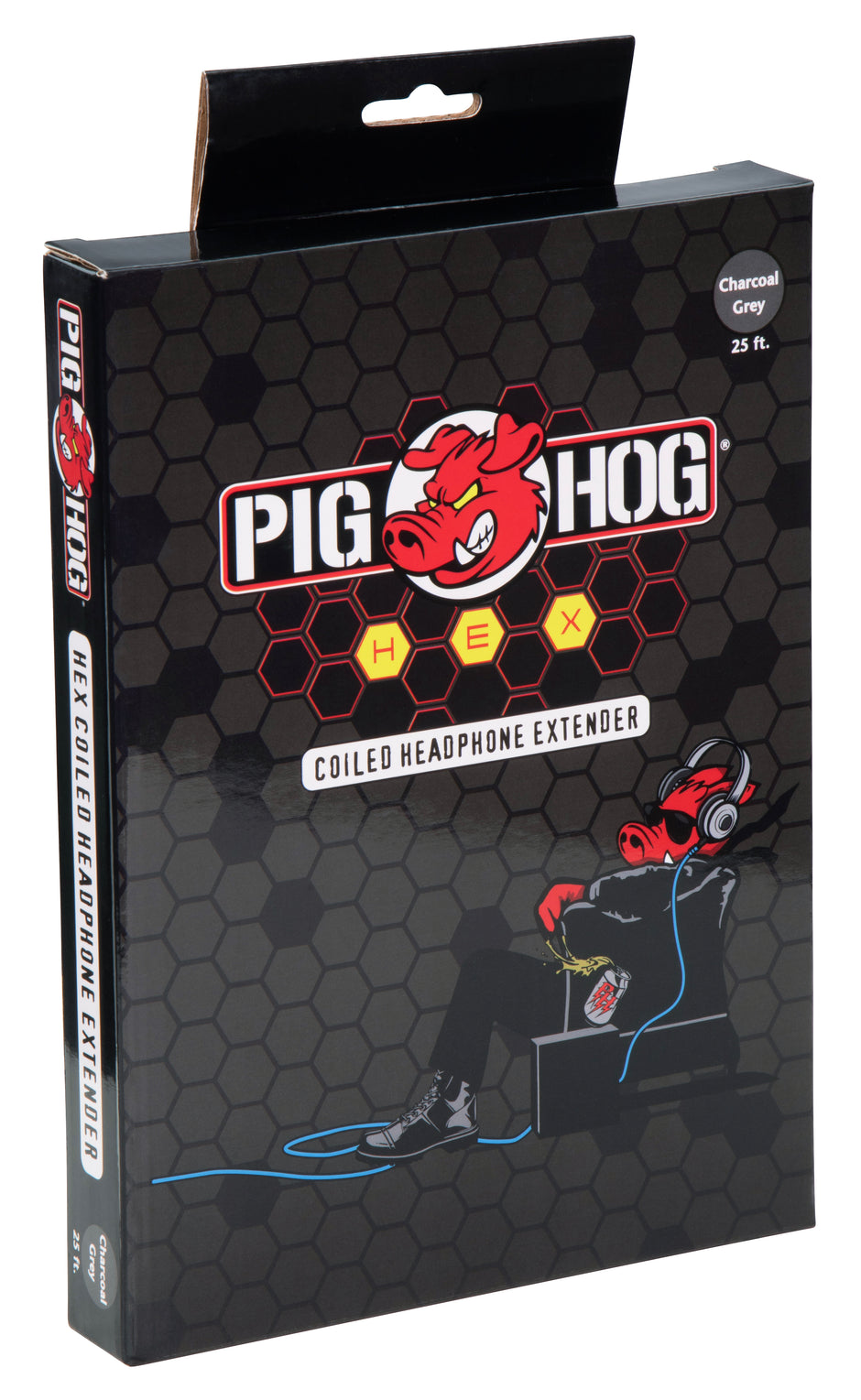 Hex Coiled Headphone Extension Cable, 1/4" - 25ft - Charcoal Grey