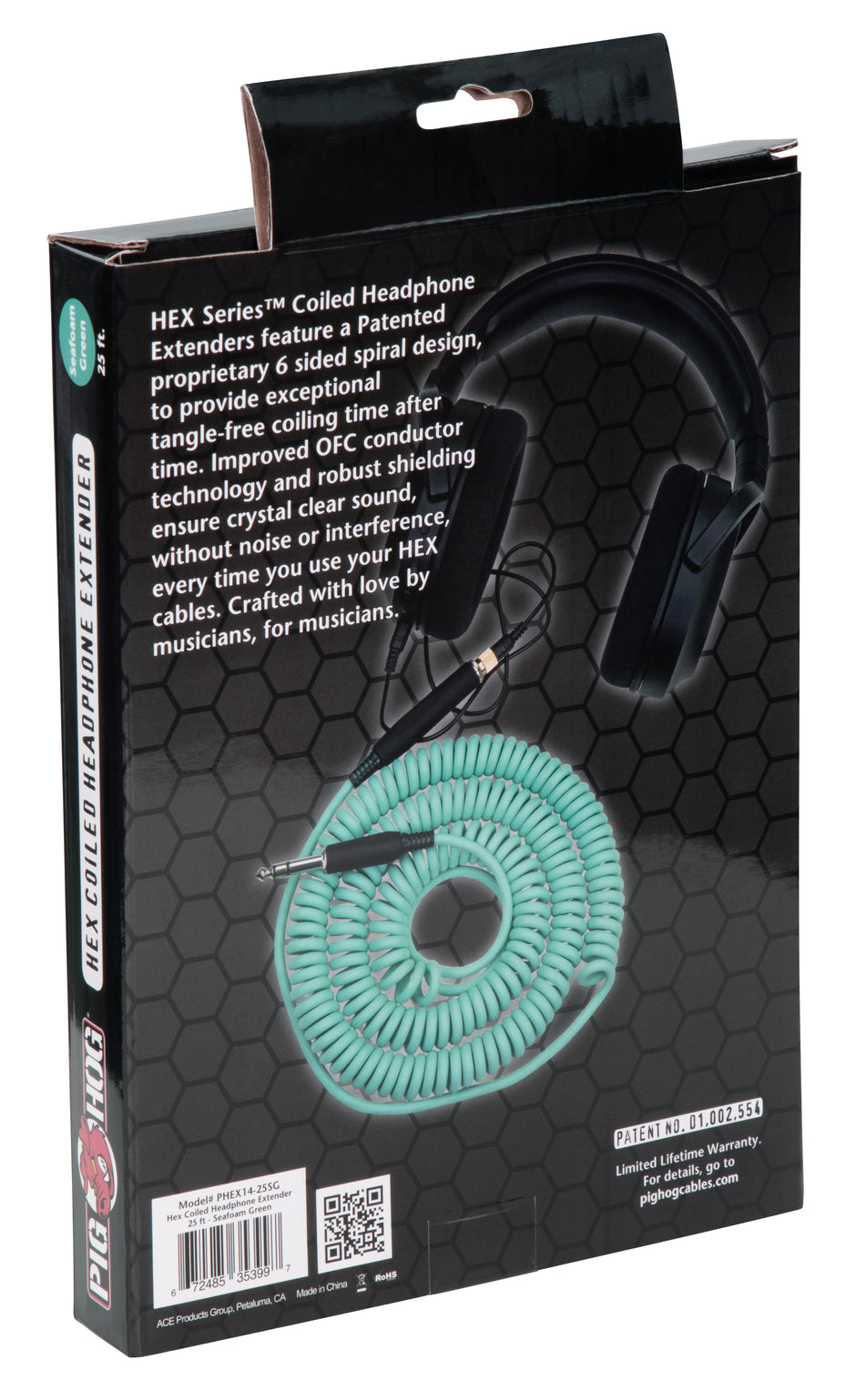 Hex Coiled Headphone Extension Cable, 1/4" - 25ft - Seafoam Green
