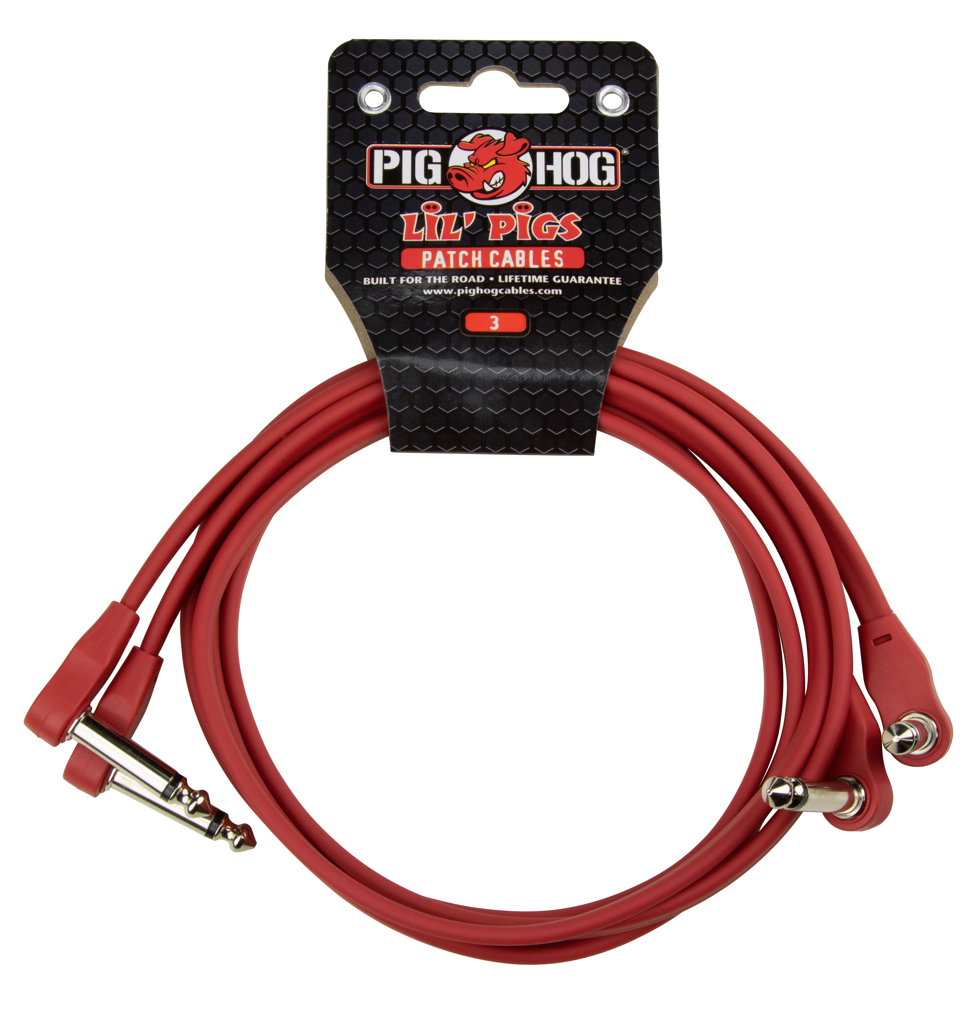 Pig Hog Lil Pigs 3ft Low Profile Patch Cables - 2 pack, Candy Apple Red