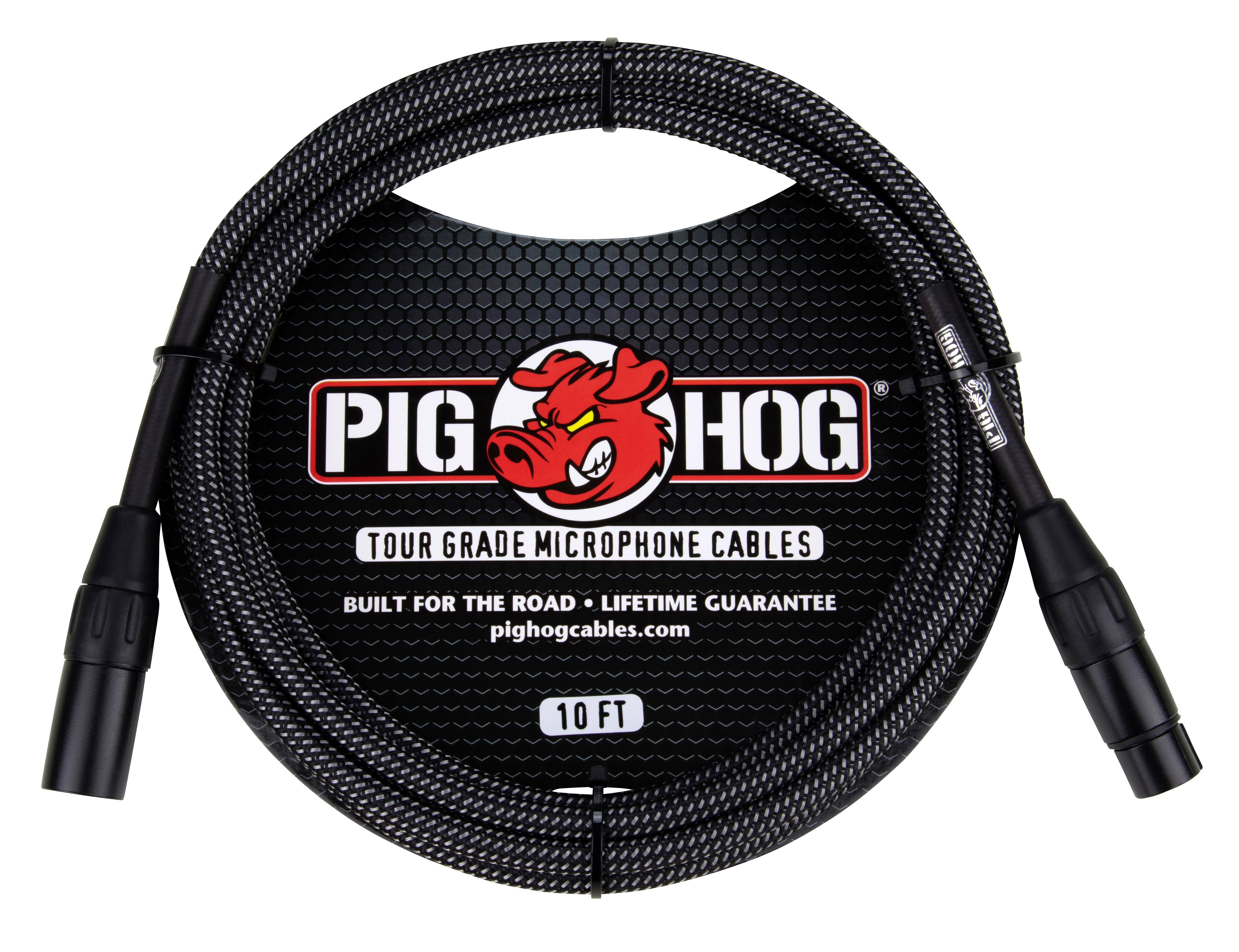 Pig Hog Black & White Woven Mic Cable, 10ft XLR