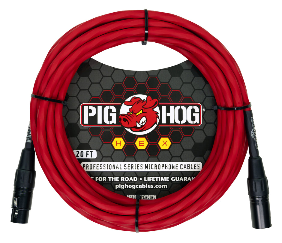 Pig Hog Hex Series Mic Cable, 20ft - Candy Apple Red