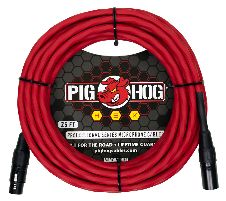 Pig Hog Hex Series Mic Cable, 25ft - Candy Apple Red