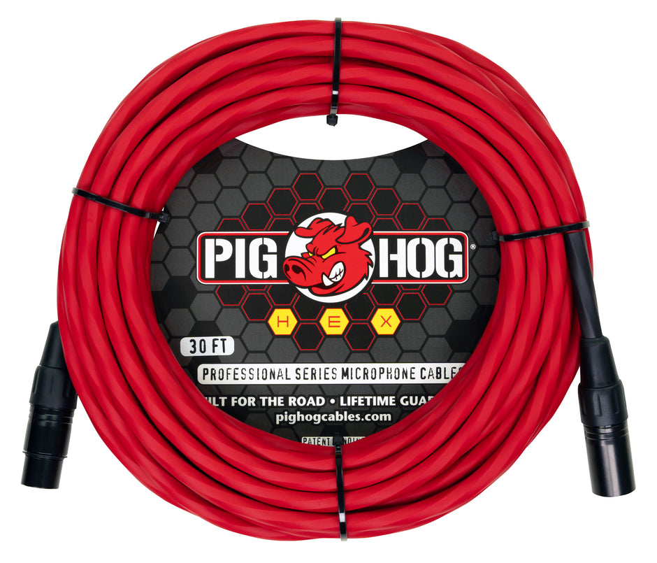 Pig Hog Hex Series Mic Cable, 30ft - Candy Apple Red