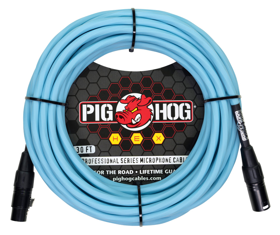 Pig Hog Hex Series Mic Cable, 30ft - Daphne Blue