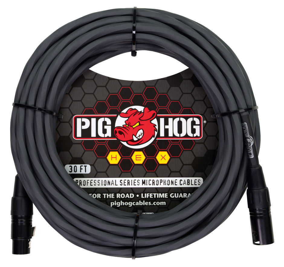 Pig Hog Hex Series Mic Cable, 30ft - Grey