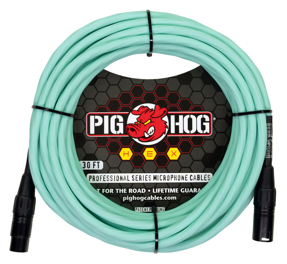 Pig Hog Hex Series Mic Cable, 30ft - Seafoam Green