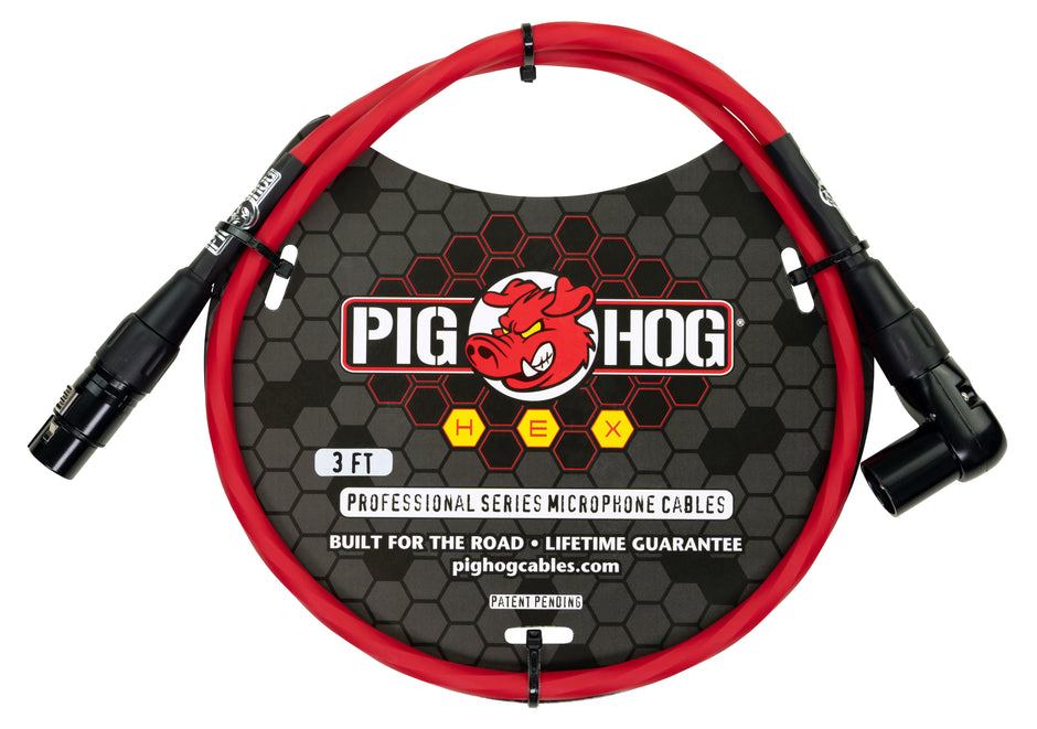 Pig Hog Hex Series Mic Cable, 3ft Right Angle - Candy Apple Red