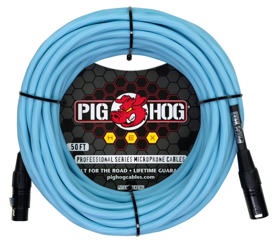 Pig Hog Hex Series Mic Cable, 50ft - Daphne Blue