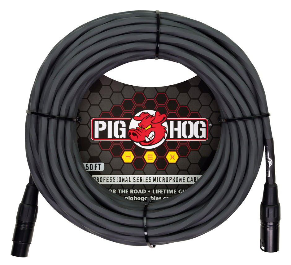 Pig Hog Hex Series Mic Cable, 50ft - Grey