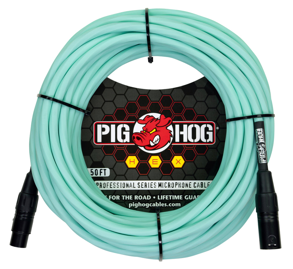 Pig Hog Hex Series Mic Cable, 50ft - Seafoam Green