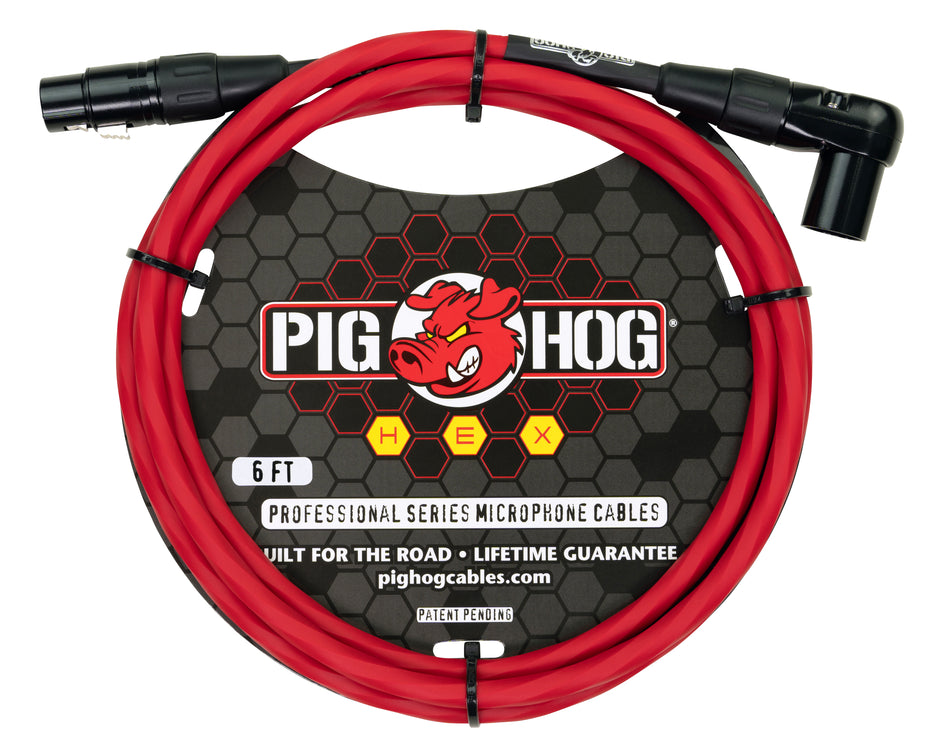 Pig Hog Hex Series Mic Cable, 6ft Right Angle - Candy Apple Red