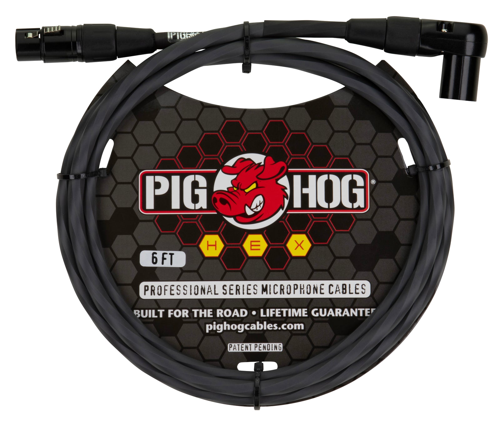 Pig Hog Hex Series Right Angle Mic Cable, 6ft - Grey