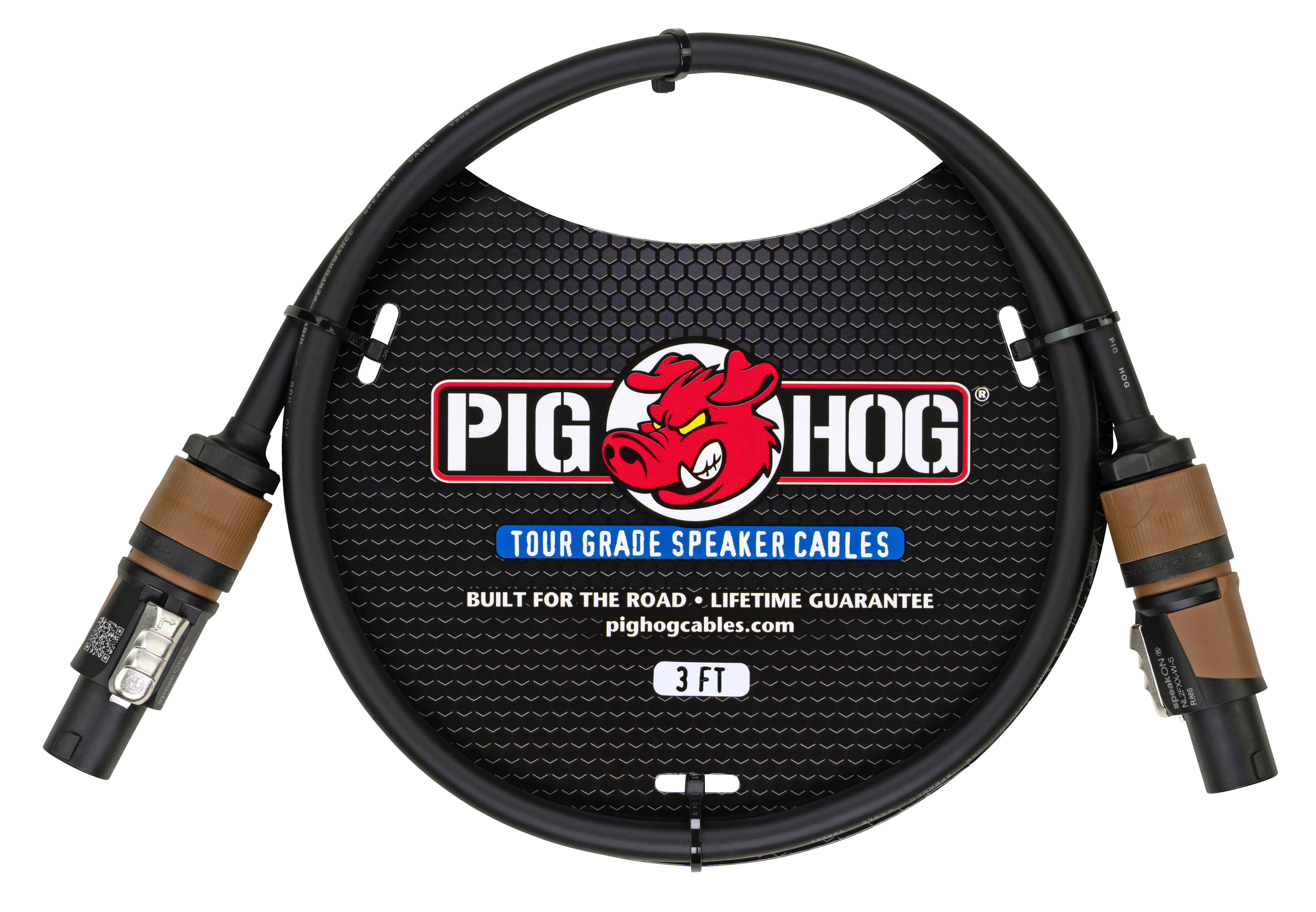 Pig Hog Speaker Cable, 3ft (14 gauge wire), Speakon to Speakon