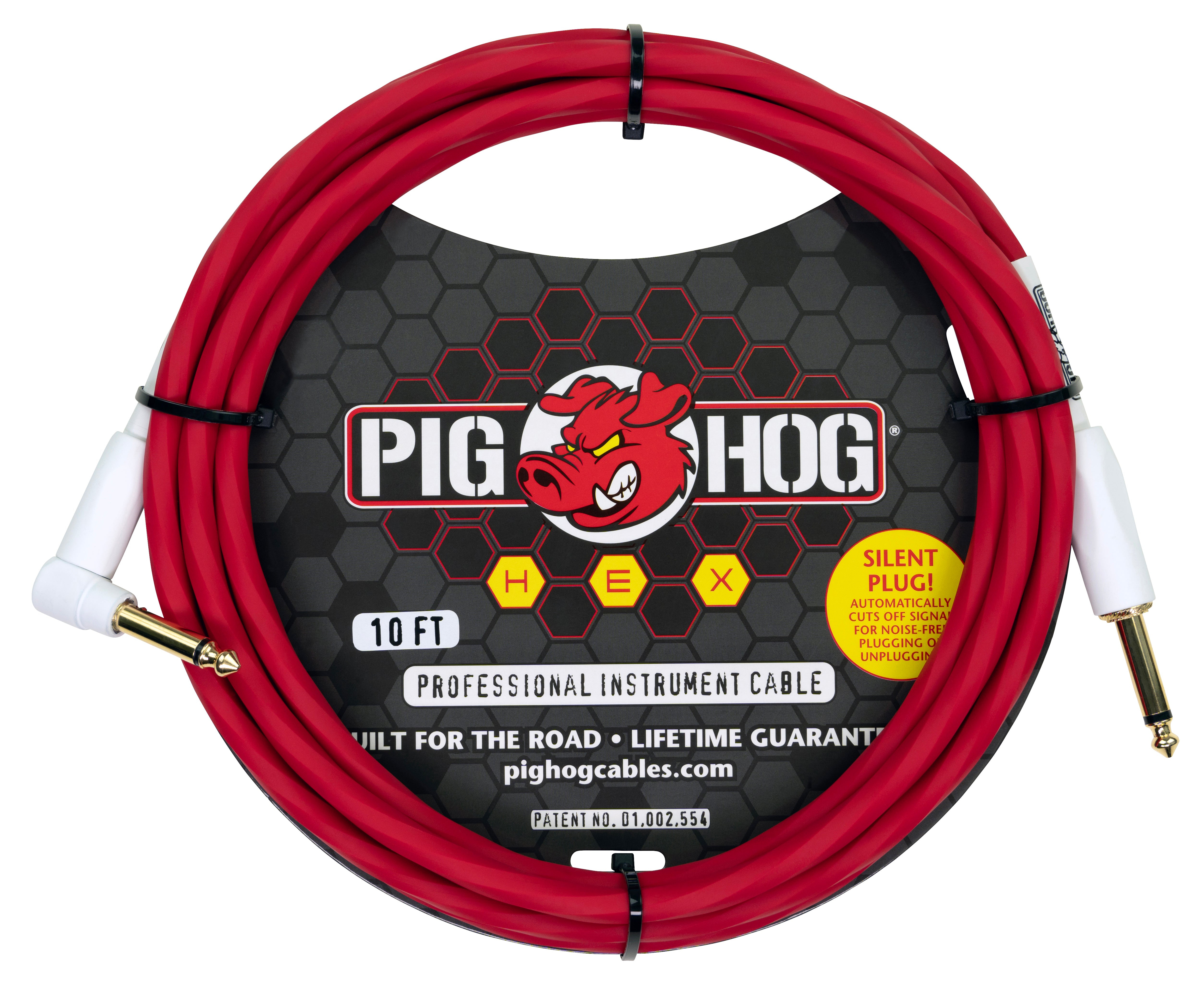 Hex Series Silent Cable 10 ft Candy Apple Red, Right Angle