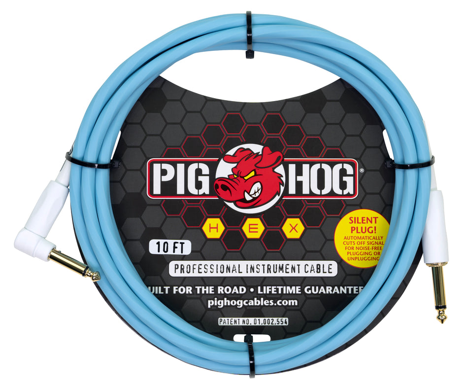 Hex Series Silent Cable 10 ft Daphne Blue, Right Angle