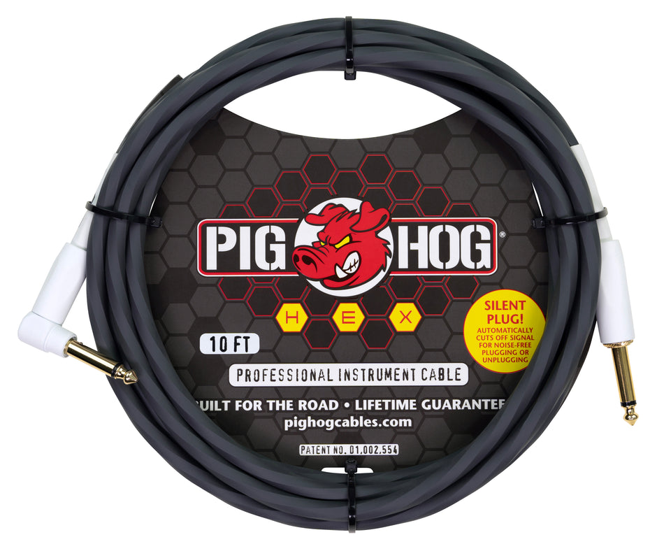 Hex Series Silent Cable 10 ft Grey, Right Angle