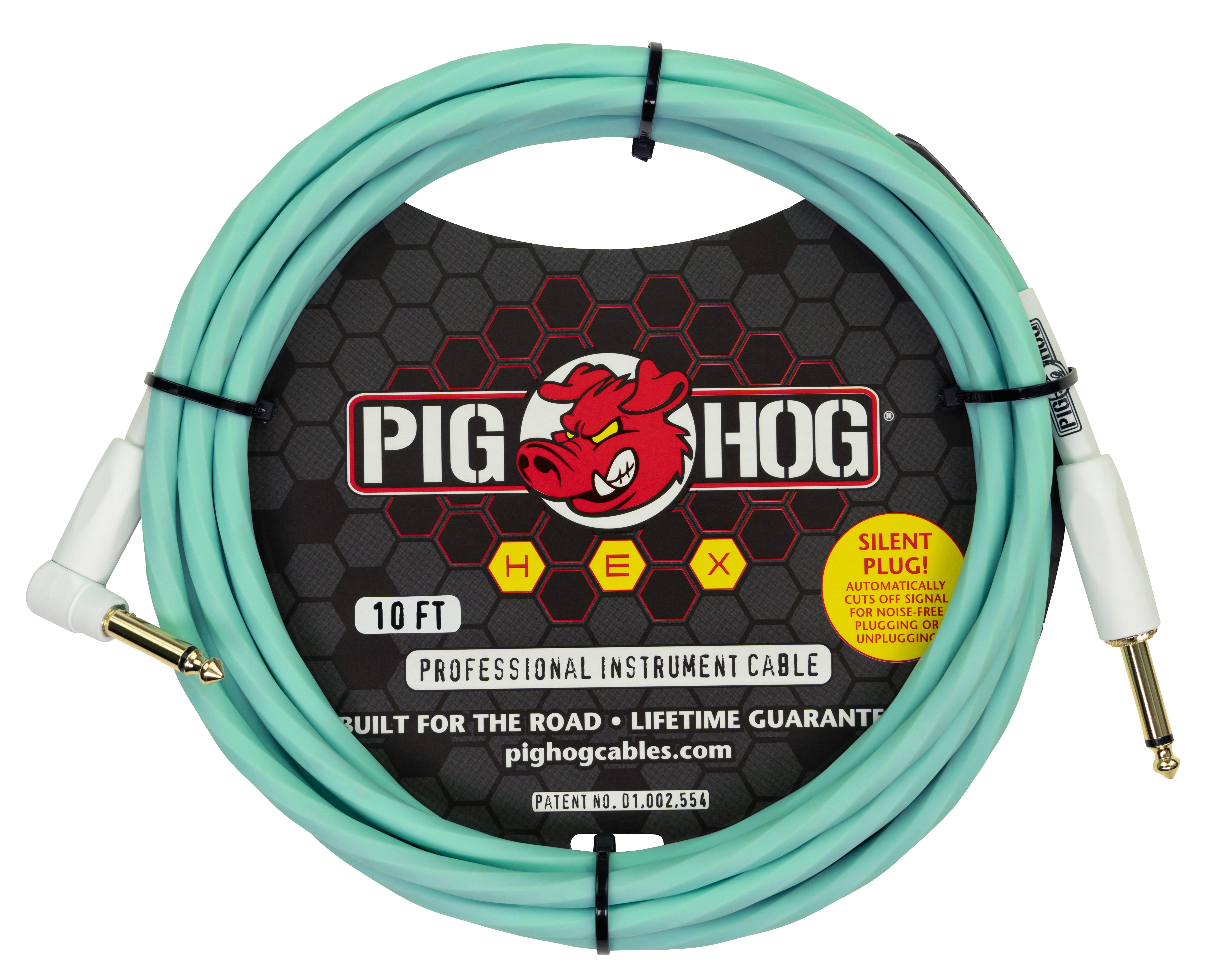 Hex Series Silent Cable 10 ft Seafoam Green, Right Angle