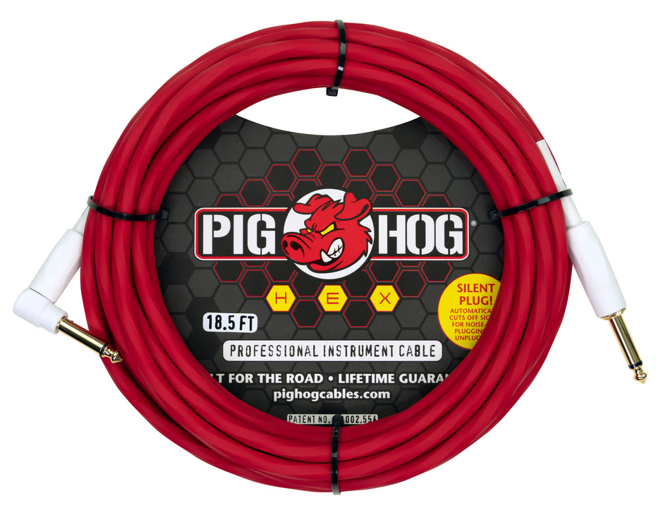 Hex Series Silent Cable 18.6 ft Candy Apple Red, Right Angle