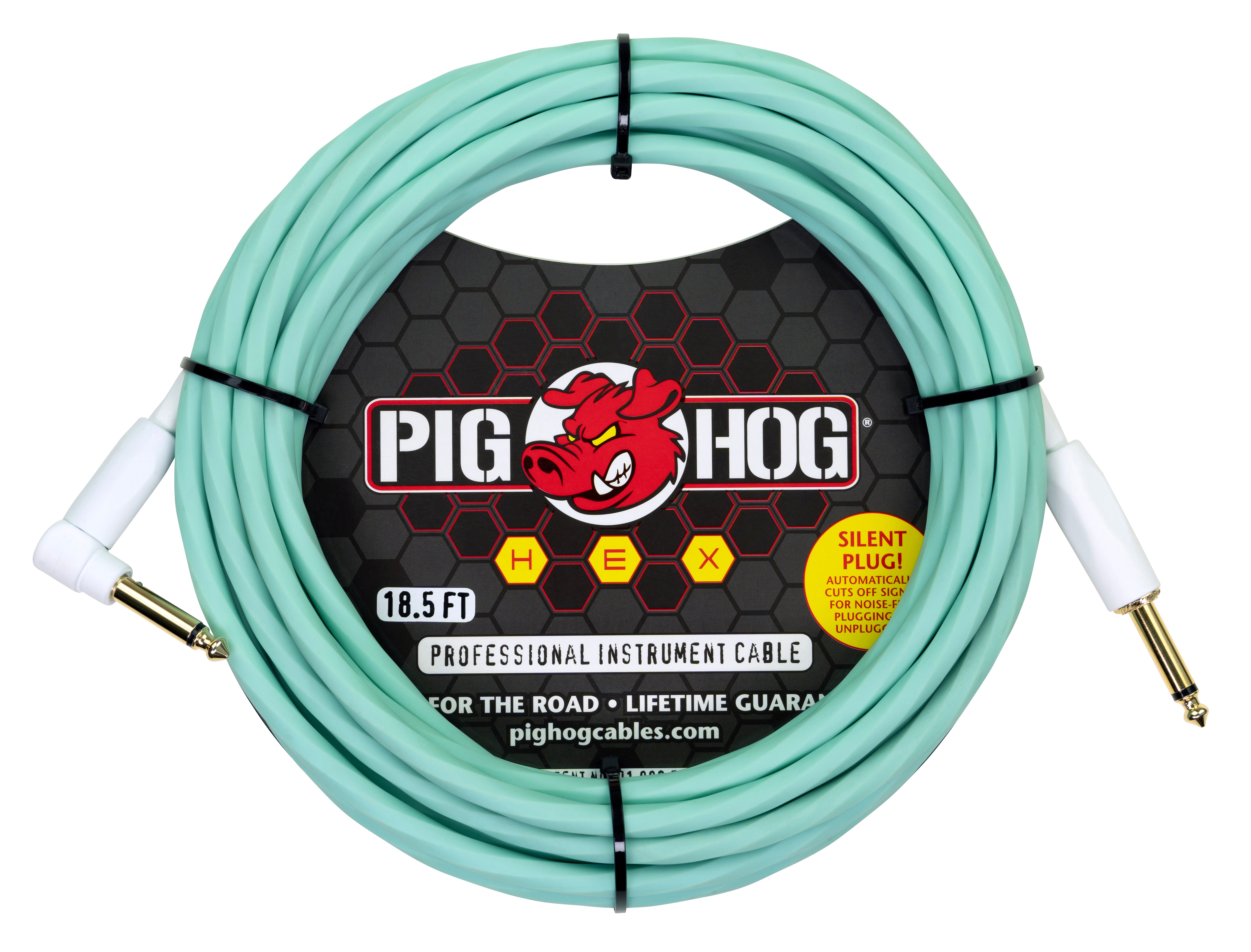 Hex Series Silent Cable 18.6 ft Seafoam Green, Right Angle