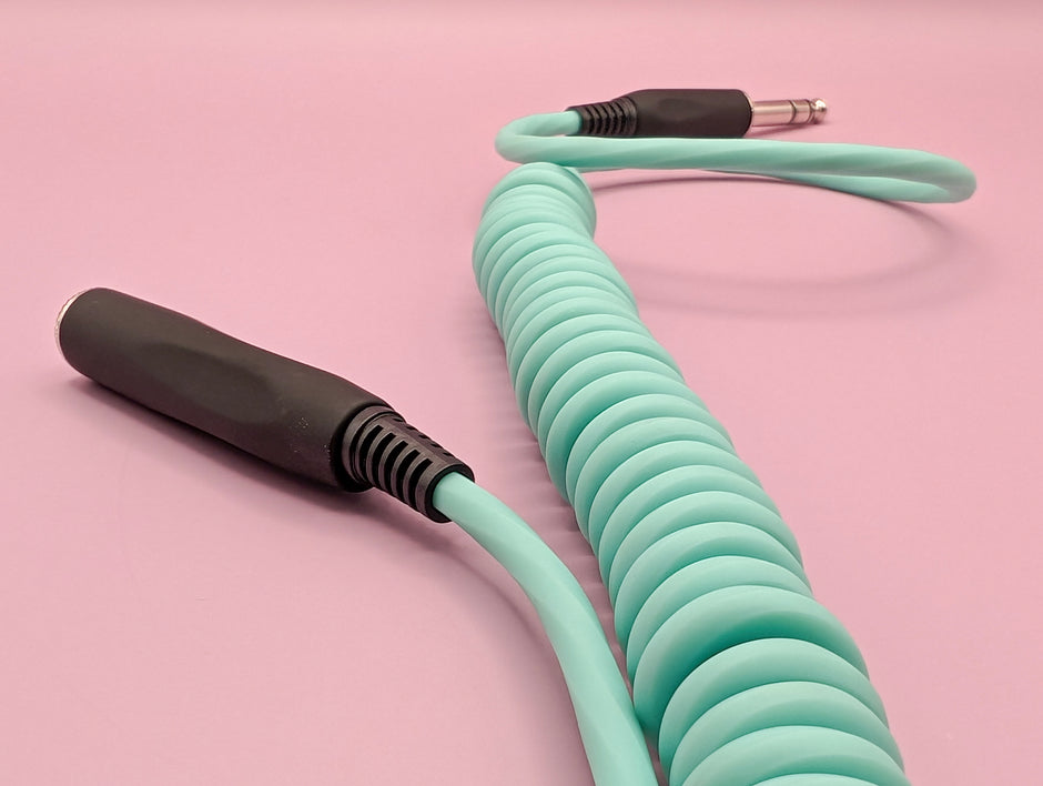 Hex Coiled Headphone Extension Cable, 1/4" - 15ft - Seafoam Green