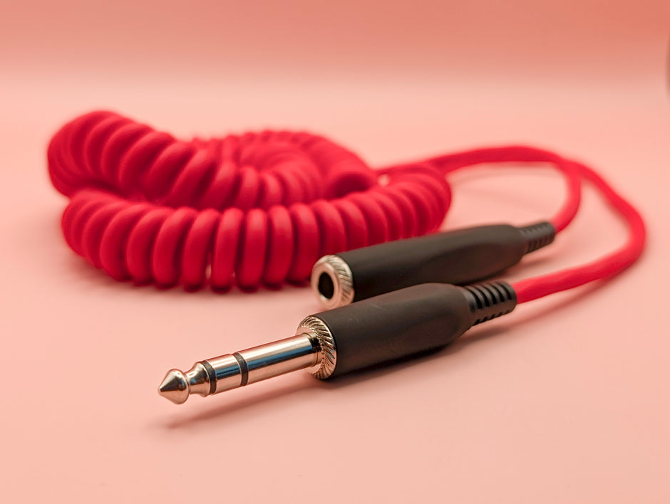 Hex Coiled Headphone Extension Cable, 1/4" - 15ft - Candy Apple Red