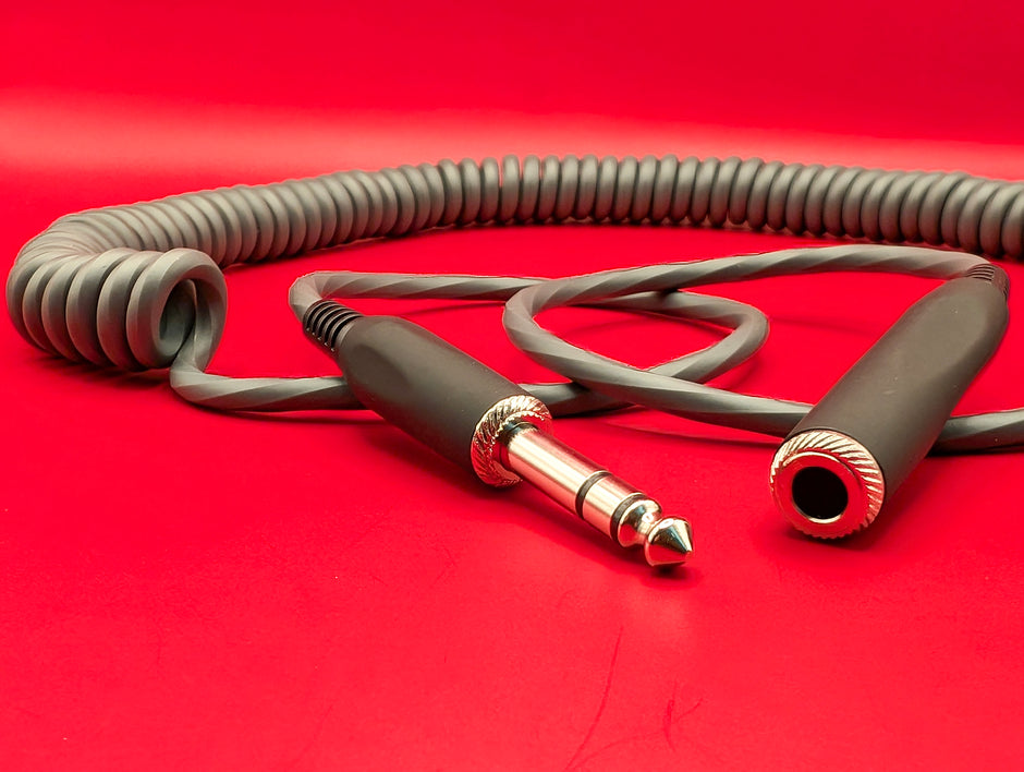 Hex Coiled Headphone Extension Cable, 1/4" - 25ft - Charcoal Grey