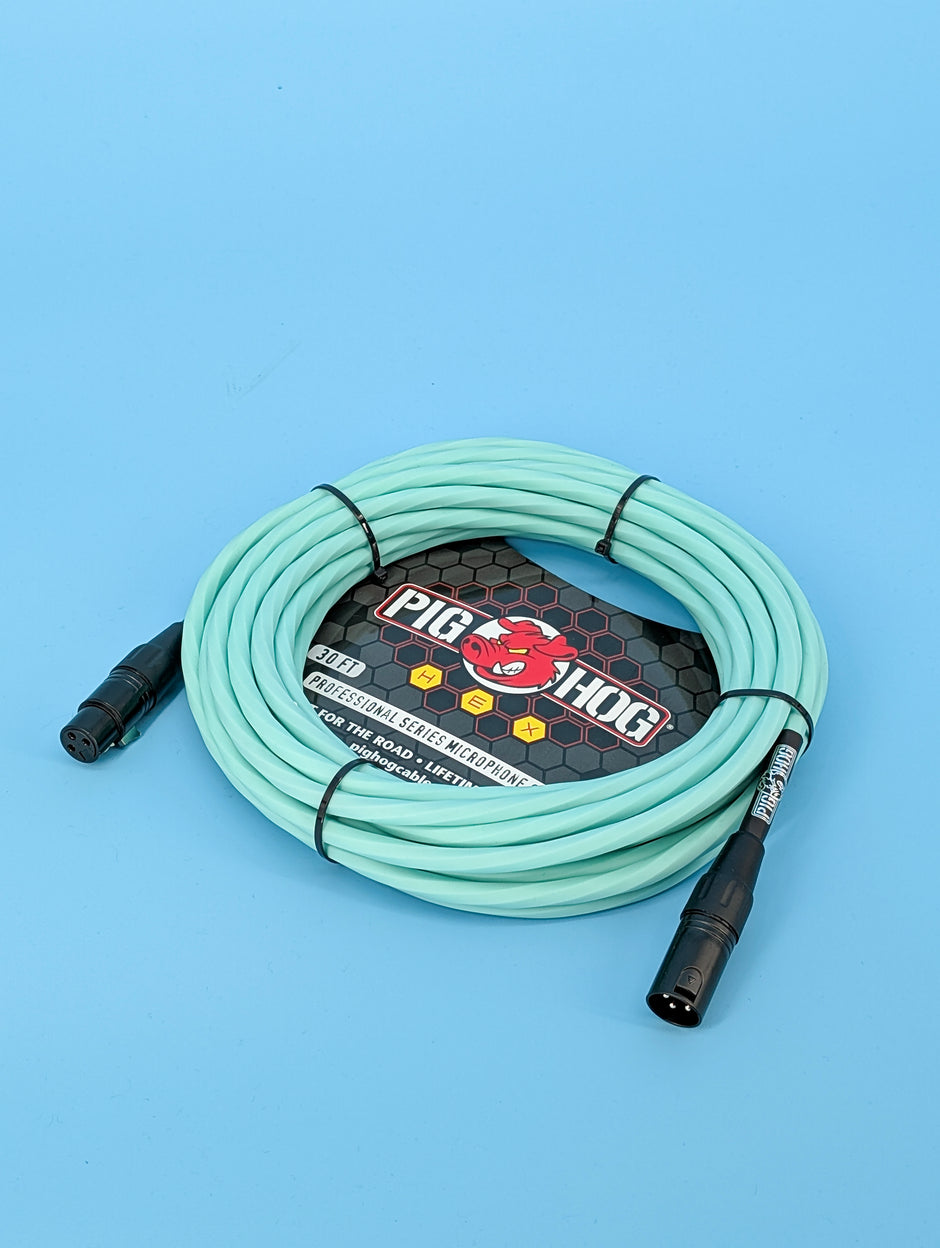 Pig Hog Hex Series Mic Cable, 30ft - Seafoam Green