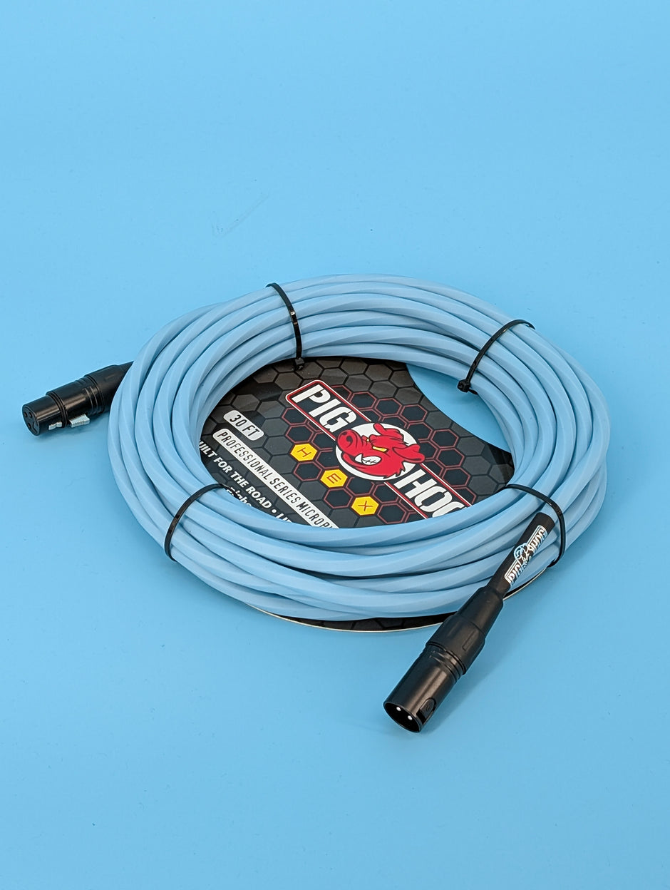 Pig Hog Hex Series Mic Cable, 30ft - Daphne Blue