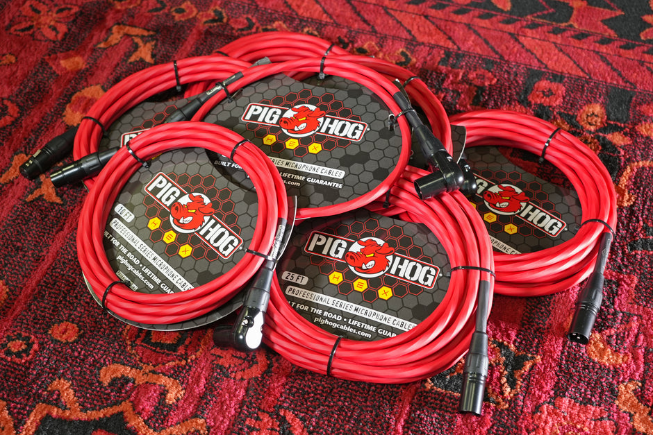 Pig Hog Hex Series Mic Cable, 6ft Right Angle - Candy Apple Red
