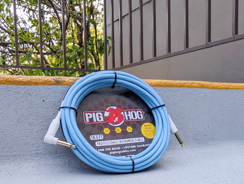 Hex Series Silent Cable 18.6 ft Daphne Blue, Right Angle